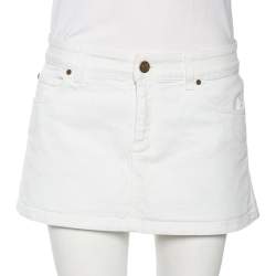 Pre Owned Gucci White Denim Logo Printed Mini Skirt M