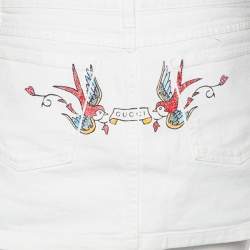 Pre Owned Gucci White Denim Logo Printed Mini Skirt M