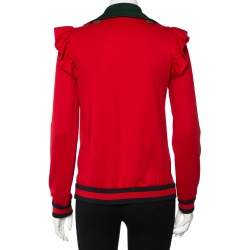 Pre Owned Gucci Red Jersey Floral Embroidered Technical Jacket S