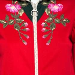 Pre Owned Gucci Red Jersey Floral Embroidered Technical Jacket S
