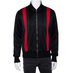Gucci Black Jersey Web Stripe Detail Technical Bomber Jacket S