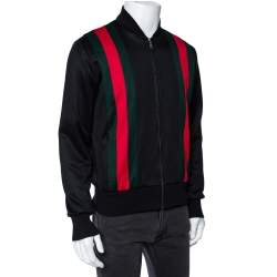 Gucci Black Jersey Web Stripe Detail Technical Bomber Jacket S