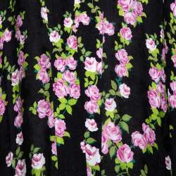 Pre Owned Gucci Black Climbing Roses Print Jacquard Silk Kimono L 