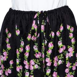 Pre Owned Gucci Black Climbing Roses Print Jacquard Silk Wide Leg Trousers L