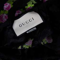 Pre Owned Gucci Black Climbing Roses Print Jacquard Silk Wide Leg Trousers L