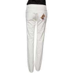 Pre Owned Gucci White Cotton Monogram Owl Detail Skinny Leggings M 