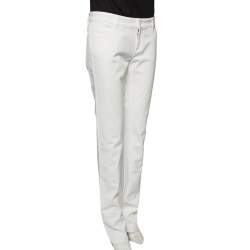 Pre Owned Gucci White Cotton Monogram Owl Detail Skinny Leggings M 