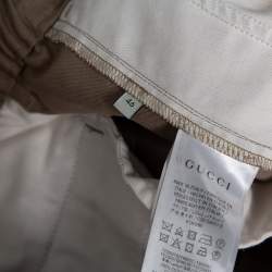 Gucci Khaki Cotton Contrast Stripe Logo Trim Detail Trousers L 