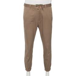 Gucci Khaki Cotton Contrast Stripe Logo Trim Detail Trousers L 