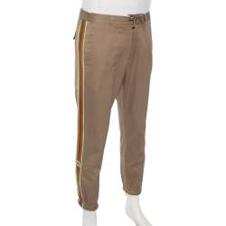 Gucci Khaki Cotton Contrast Stripe Logo Trim Detail Trousers L 