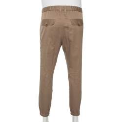 Gucci Khaki Cotton Contrast Stripe Logo Trim Detail Trousers L 