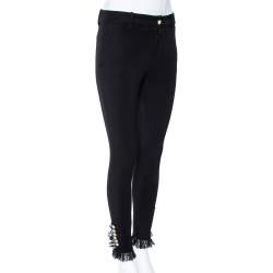 Pre Owned Gucci Black Stretch Cotton Lace Trimmed Skinny Pants S