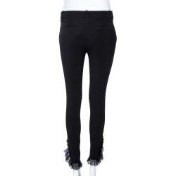 Pre Owned Gucci Black Stretch Cotton Lace Trimmed Skinny Pants S