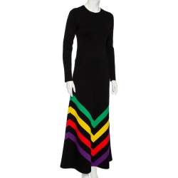Pre Owned Gucci Black Silk Knit Chevron Print Flared Maxi Dress S