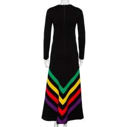 Pre Owned Gucci Black Silk Knit Chevron Print Flared Maxi Dress S