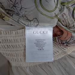 مملوكة مسبقًا بلوزة غوتشي حرير كريب بطبعة زهور بيضاء مقاس صغير - سمول