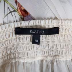 مملوكة مسبقًا بلوزة غوتشي حرير كريب بطبعة زهور بيضاء مقاس صغير - سمول