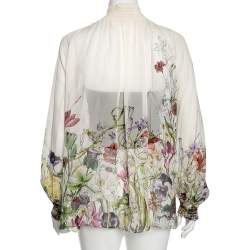 مملوكة مسبقًا بلوزة غوتشي حرير كريب بطبعة زهور بيضاء مقاس صغير - سمول
