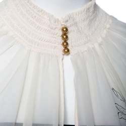 مملوكة مسبقًا بلوزة غوتشي حرير كريب بطبعة زهور بيضاء مقاس صغير - سمول