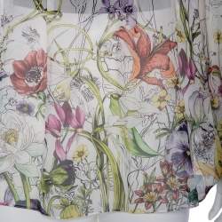 مملوكة مسبقًا بلوزة غوتشي حرير كريب بطبعة زهور بيضاء مقاس صغير - سمول