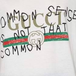 مملوكة مسبقًا Gucci White Coco Captain Logo Print Cotton Distressed Detail T-Shirt M