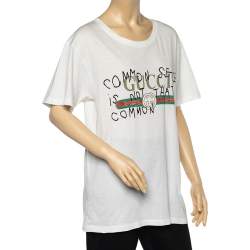 مملوكة مسبقًا Gucci White Coco Captain Logo Print Cotton Distressed Detail T-Shirt M
