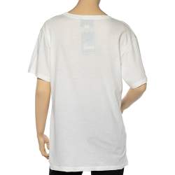 مملوكة مسبقًا Gucci White Coco Captain Logo Print Cotton Distressed Detail T-Shirt M