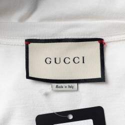 مملوكة مسبقًا Gucci White Coco Captain Logo Print Cotton Distressed Detail T-Shirt M