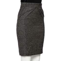 Pre Owned Gucci Grey Wool Pleated Waist Detail Pencil Skirt S