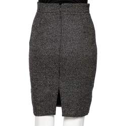 Pre Owned Gucci Grey Wool Pleated Waist Detail Pencil Skirt S