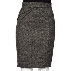 Pre Owned Gucci Grey Wool Pleated Waist Detail Pencil Skirt S