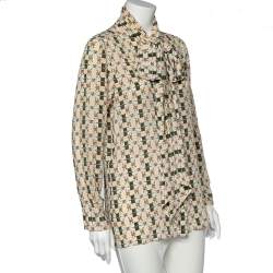 Gucci Beige Web Kisses & Logo Monogram Printed Silk Neck Tie Detail Shirt M