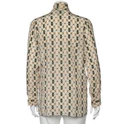 Gucci Beige Web Kisses & Logo Monogram Printed Silk Neck Tie Detail Shirt M