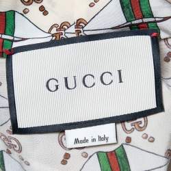 Gucci Beige Web Kisses & Logo Monogram Printed Silk Neck Tie Detail Shirt M