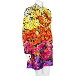 Pre Owned Gucci Multicolored Floral Printed Silk Ruffle Trim Detailed Dress S