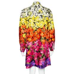 Pre Owned Gucci Multicolored Floral Printed Silk Ruffle Trim Detailed Dress S
