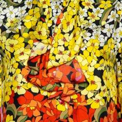 Pre Owned Gucci Multicolored Floral Printed Silk Ruffle Trim Detailed Dress S