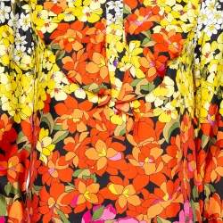 Pre Owned Gucci Multicolored Floral Printed Silk Ruffle Trim Detailed Dress S