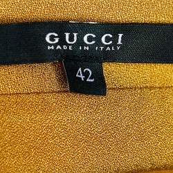 Pre Owned Gucci Mustard Yellow Silk Contrast Trim Top M