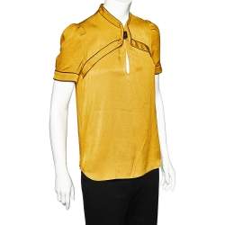 Pre Owned Gucci Mustard Yellow Silk Contrast Trim Top M