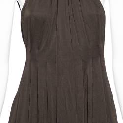 Pre Owned فستان ماكسي غوتشي جيرسيه بني بطيات بلا أكمام مقاس متوسط - ميديوم