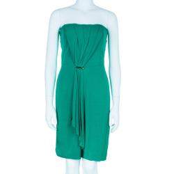 Pre Owned Gucci Green Strapless Gathered Cocktail Dress M
