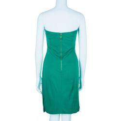 Pre Owned Gucci Green Strapless Gathered Cocktail Dress M