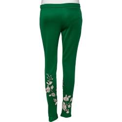 Pre Owned Gucci Green Jersey Floral Embroidered Web Stripe Trim Detail Pants M