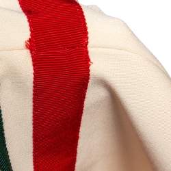 Pre Owned Gucci Cream Stretch Knit Web Stripe Trimmed V Neck Dress S