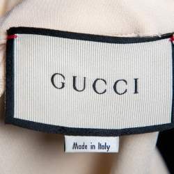 Gucci Cream Stretch Knit Web Stripe Trimmed V Neck Dress S