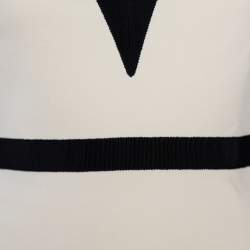 Pre Owned Gucci Cream Stretch Knit Web Stripe Trimmed V Neck Dress S