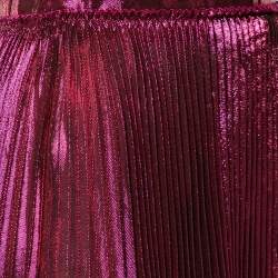 Pre Owned Gucci Magenta Lame Silk Plisse Midi Skirt S