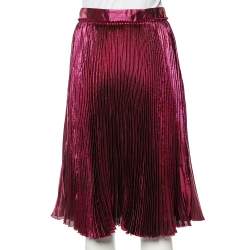Pre Owned Gucci Magenta Lame Silk Plisse Midi Skirt S