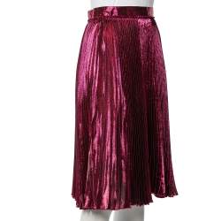 Pre Owned Gucci Magenta Lame Silk Plisse Midi Skirt S